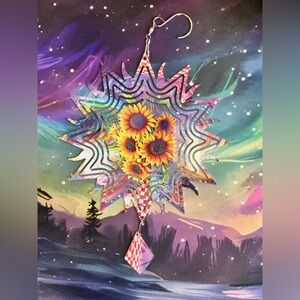 NEW 8” Sunflower Starburst Hanging Wind spinner